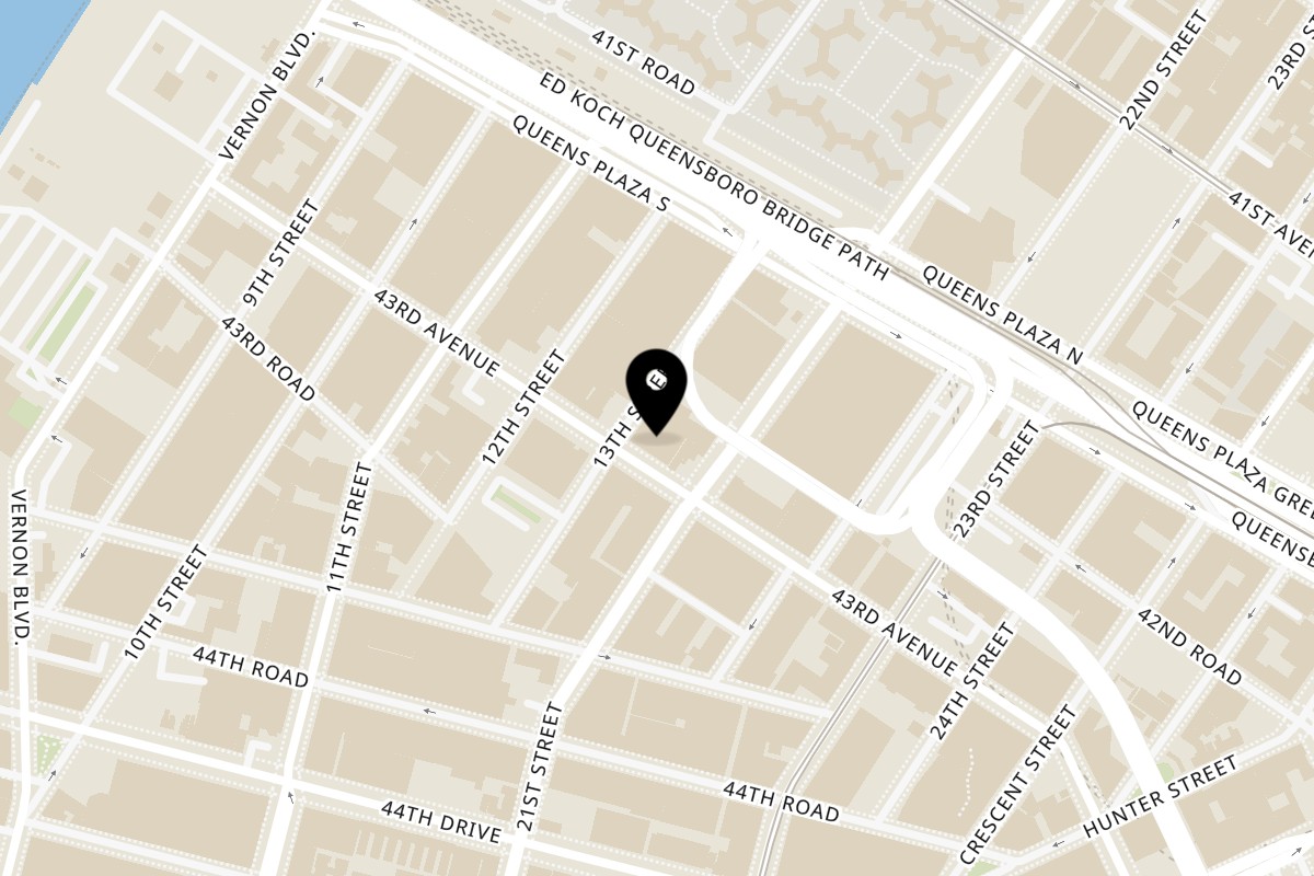 Map showing the location of 5 Star Indian Restaurant on 13-05 43rd Ave in Long Island City